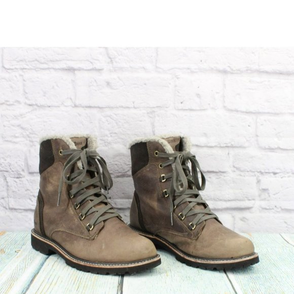 LL Bean Brown Leather Lace Up Rugged Fleece Lined Ankle Winter Boots Size 8.5 - Picture 3 of 9